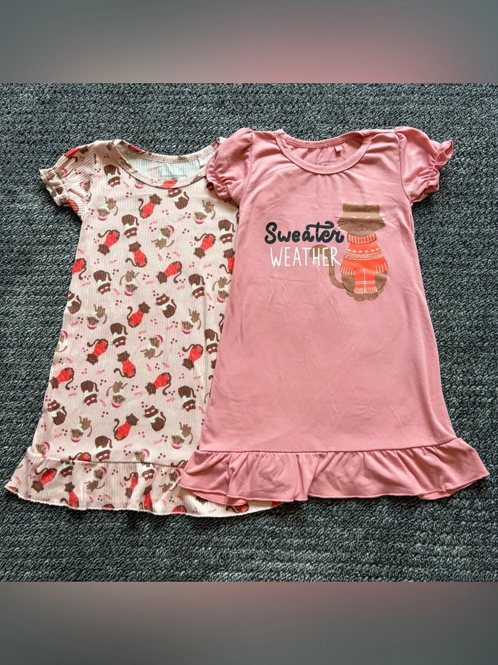 Baby Girl 2T Pink Nightgown Bundle - Cat Themed One Piece Pajamas, Lot Of 2